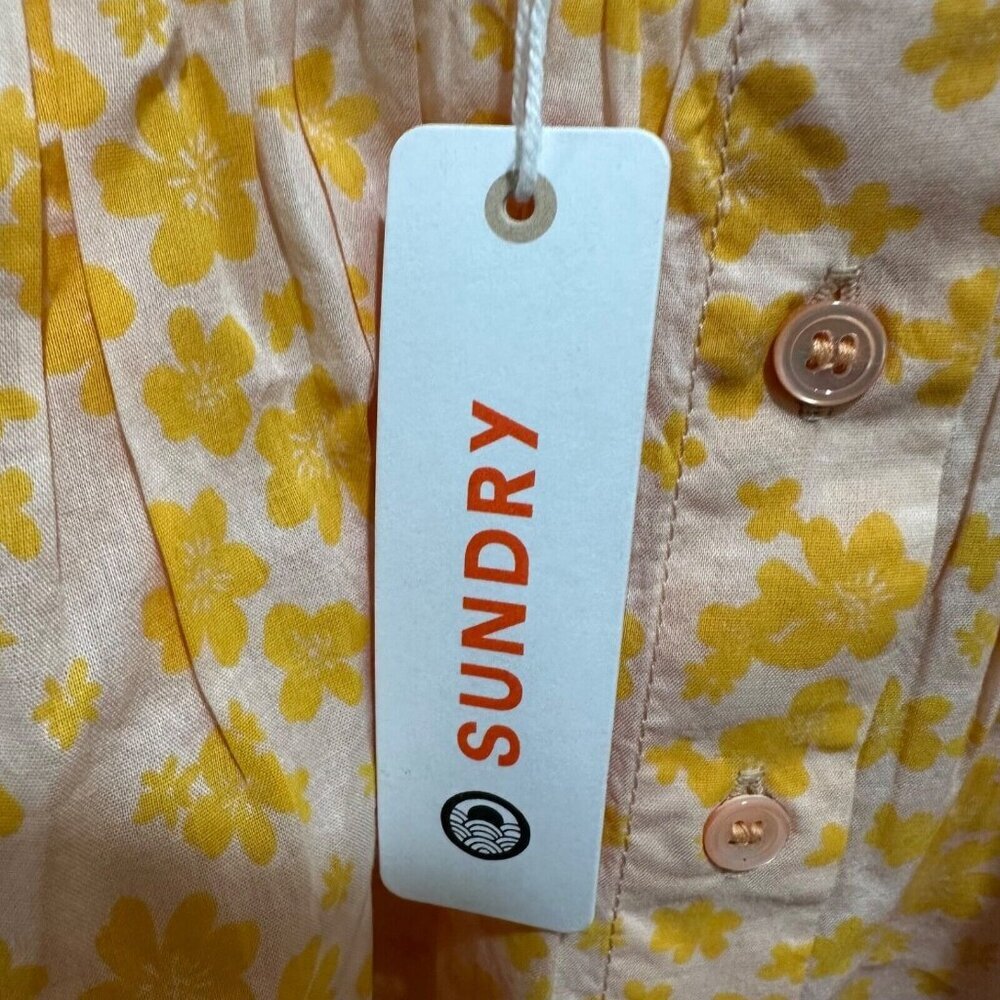 Sundry Womens XS Yellow Floral Puff Sleeve Button Front Cotton Blouse Top NWT - Picture 8 of 11